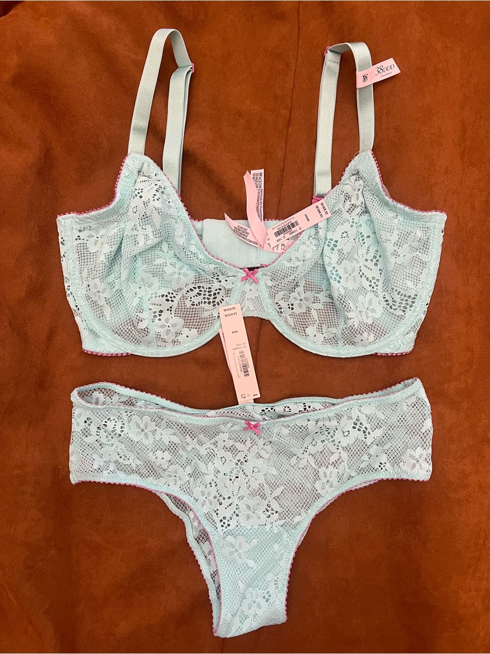 Victoria’s Secret Lace Underwire Bra 38DDD & Medium Bikini Set - Light Mint
